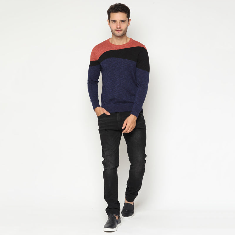 Tri Colour Knit Sweater - Blue