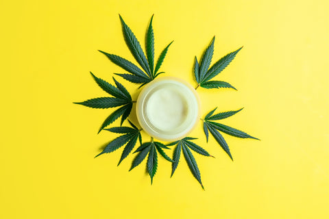cbd topical container on yellow background