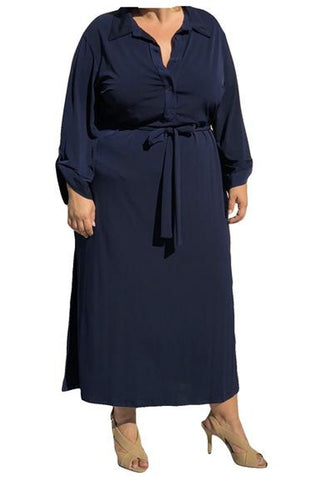 navy long sleeve shirt dress