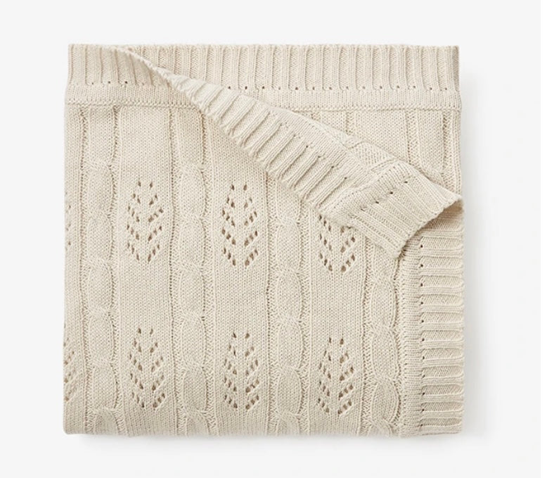 WHEAT LEAF POINTELLE KNIT BABY BLANKET * can be monogrammed