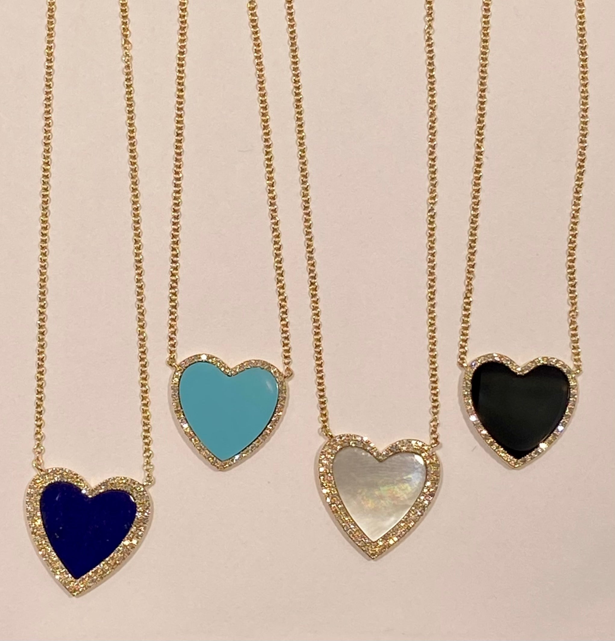 14K yellow gold turquoise heart necklace with diamonds