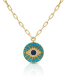 Turquoise and diamond evil eye on chain necklace