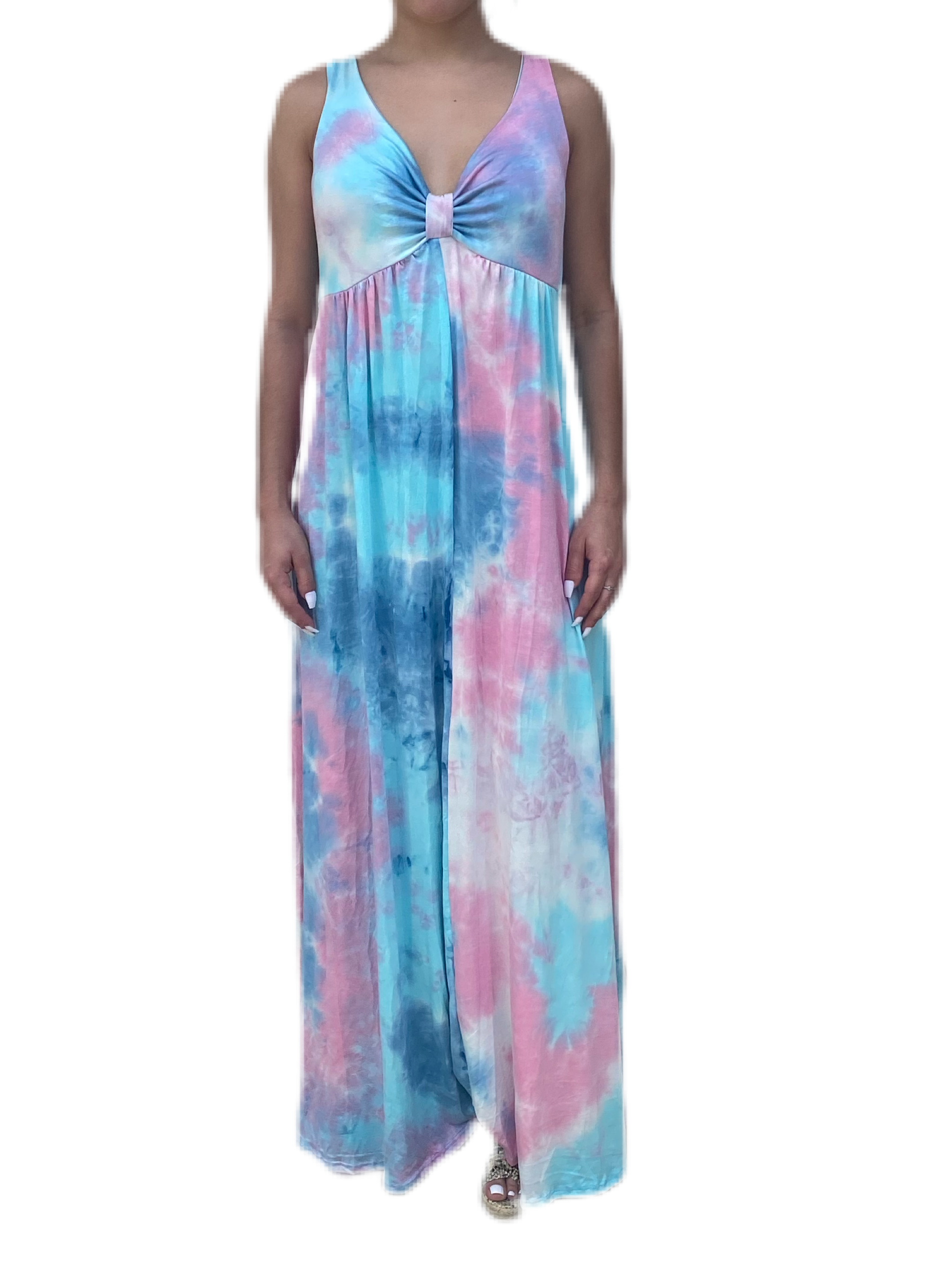 V neck maxi dress  in our rainbow sorbet tie dye Jersey