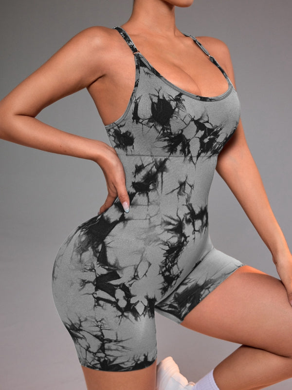 ZASUWA Female Hot Tie-dye Cross Back Short Jumpsuit