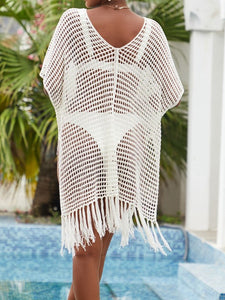 ZASUWA Female Sexy Fishnet Swimwear Cover-up Tassel Dress