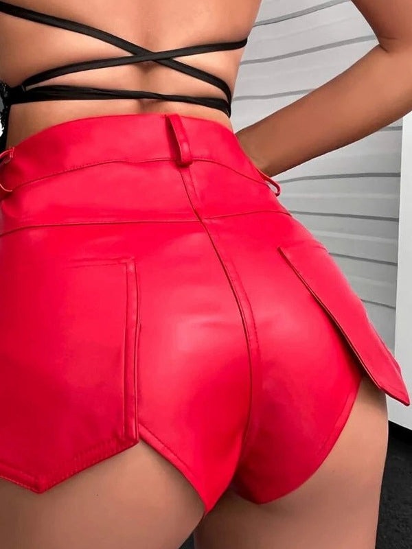 ZASUWA Female Pocket Faux Leather Gym Booty Shorts