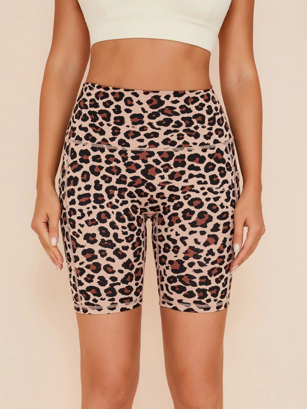 ZASUWA Female Plus Size Leopard Print Spandex Gym Booty Shorts