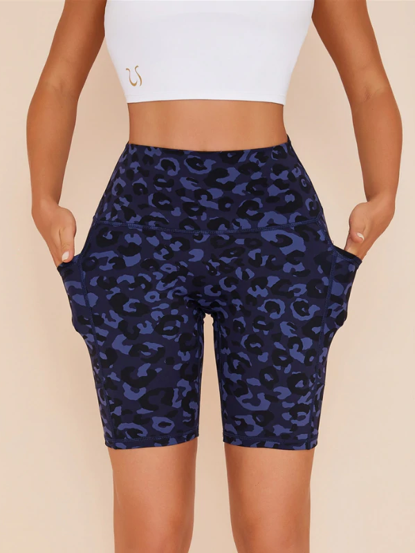 ZASUWA Female Printed High Waist Pocket Spandex Gym Booty Shorts