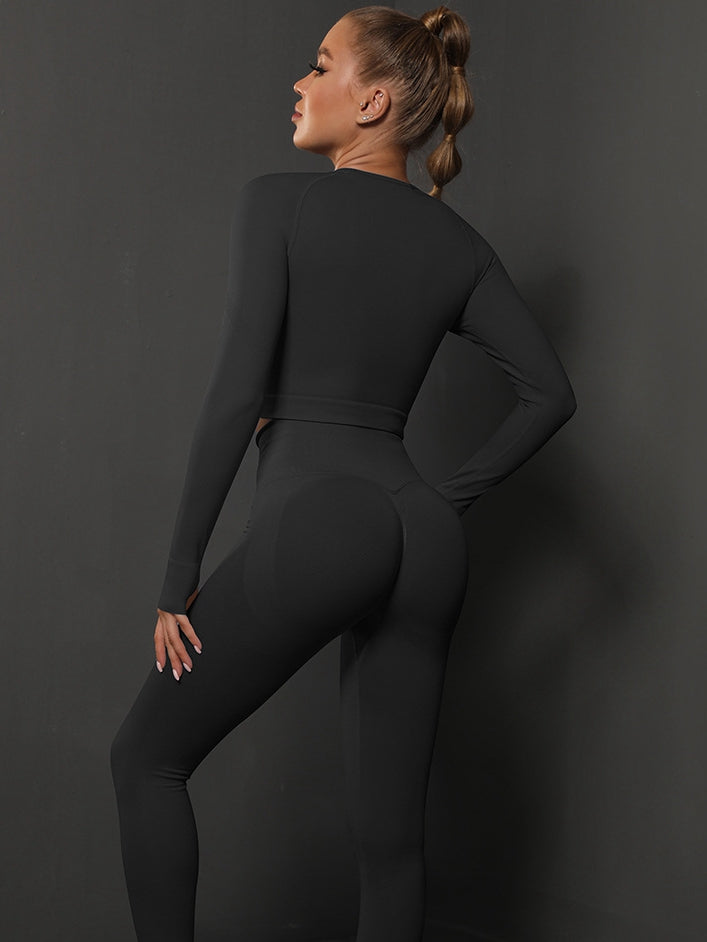 ZASUWA Female Breathable Seamless Thumbholes Crop Top Tracksuits