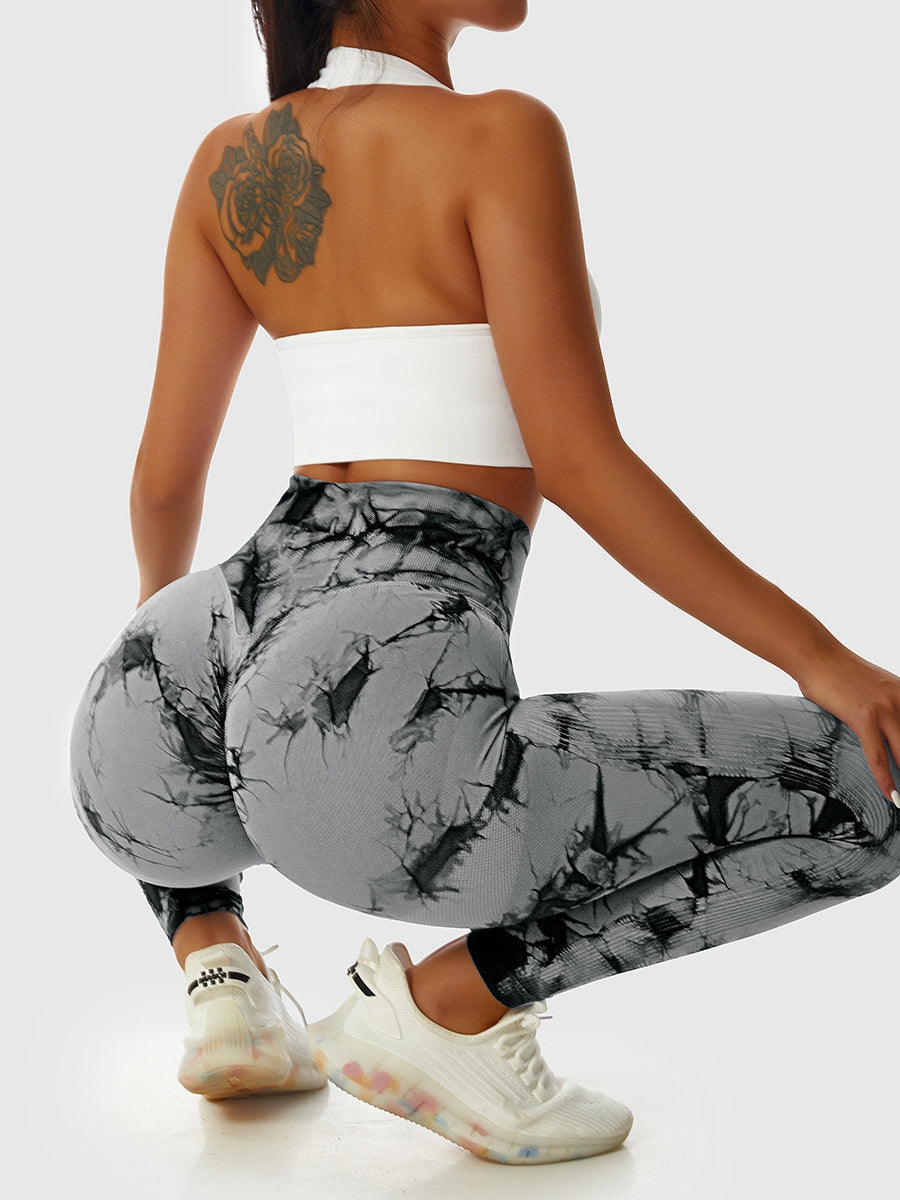 ZASUWA Female Hot Tie-dye Seamless Scrunch Bum Leggings