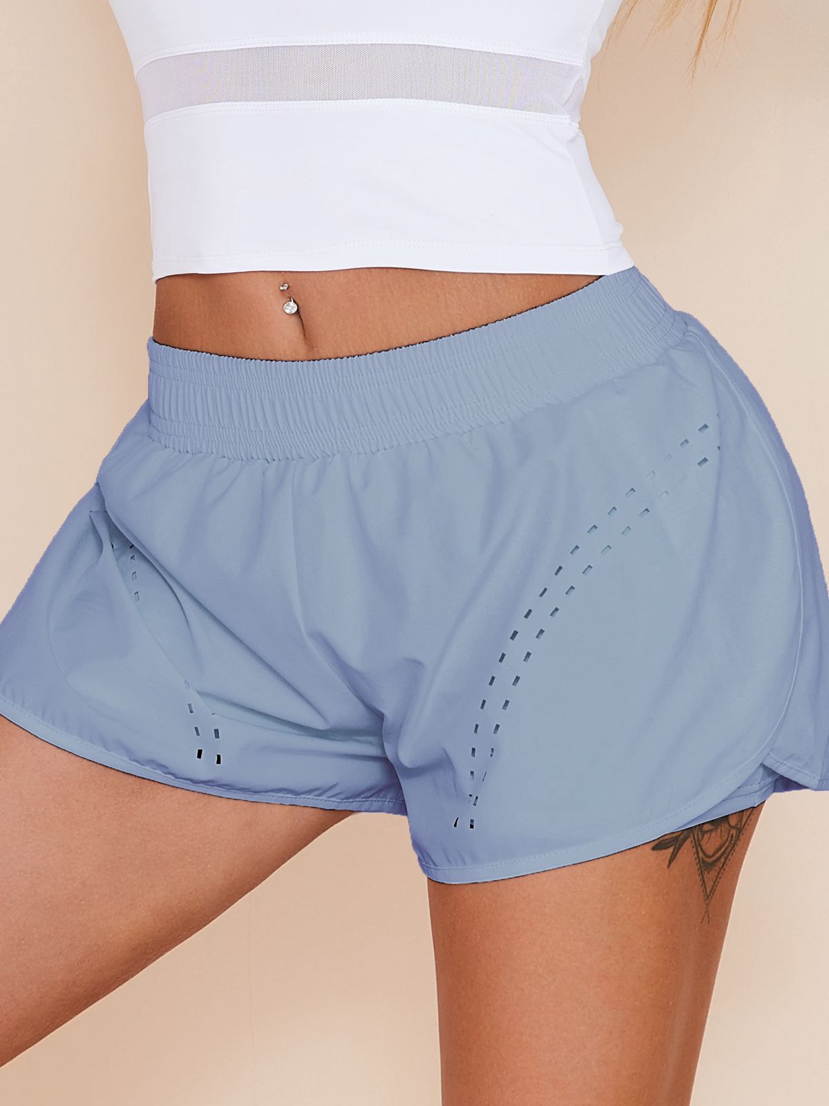 ZASUWA Female Solid Color 2 In 1 Gym Running Shorts