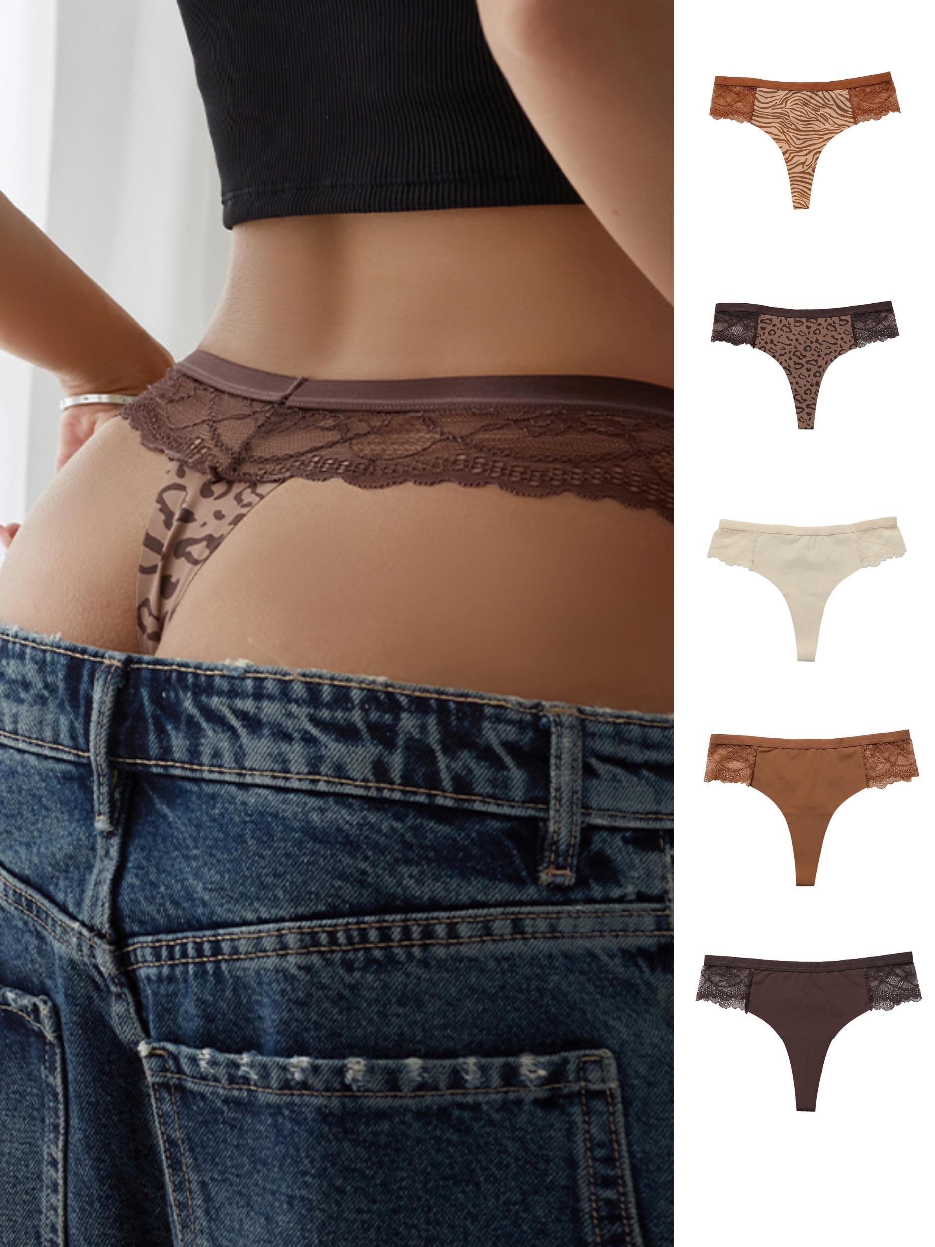 ZASUWA  Female Leopard Print Lace T-back Panties