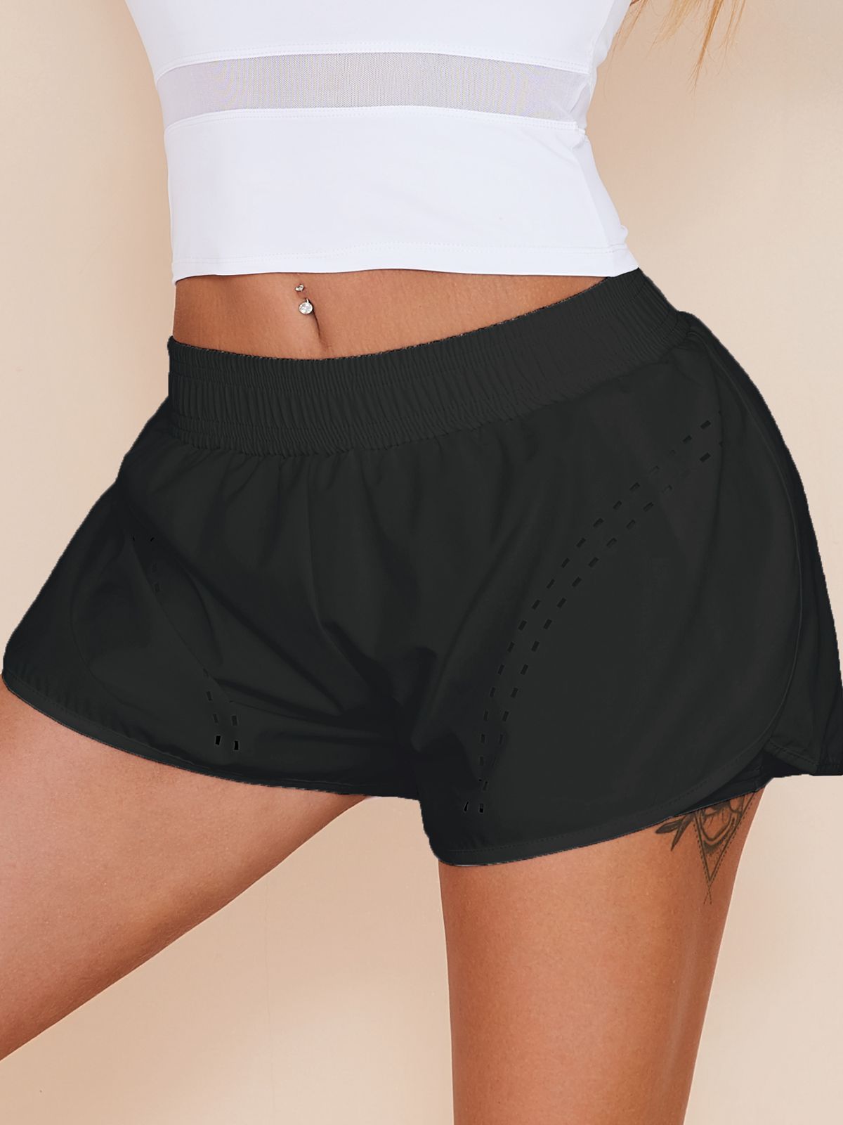 ZASUWA Female Solid Color 2 In 1 Gym Running Shorts