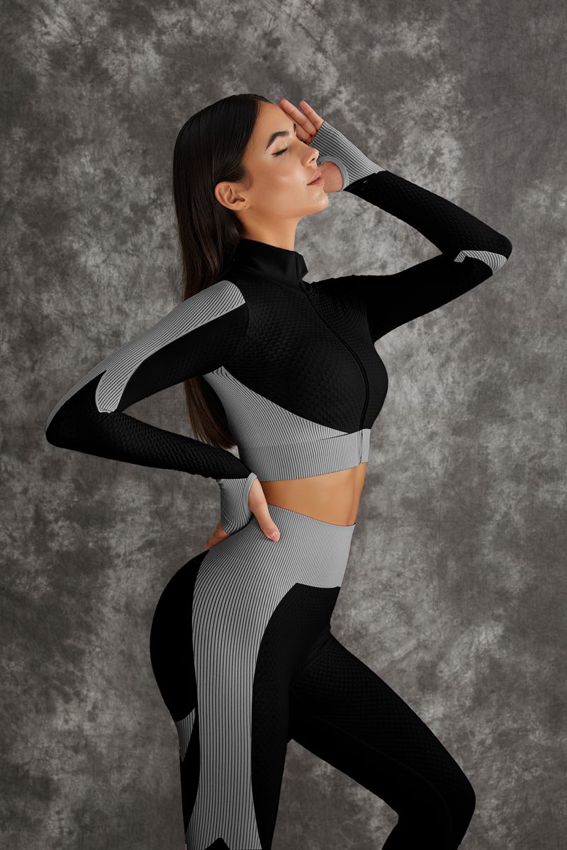 ZASUWA Female 3 Pieces Long Sleeve Zippers Fitness Suit