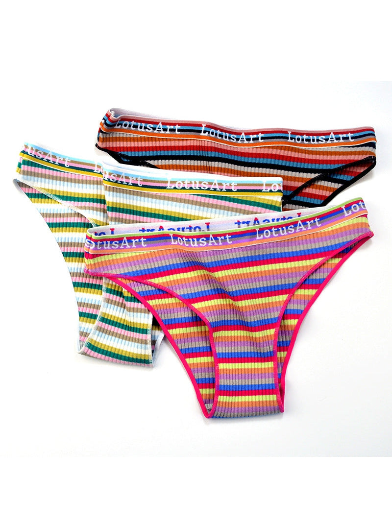 ZASUWA Female Letter Print Rainbow Stripe T-back Panties