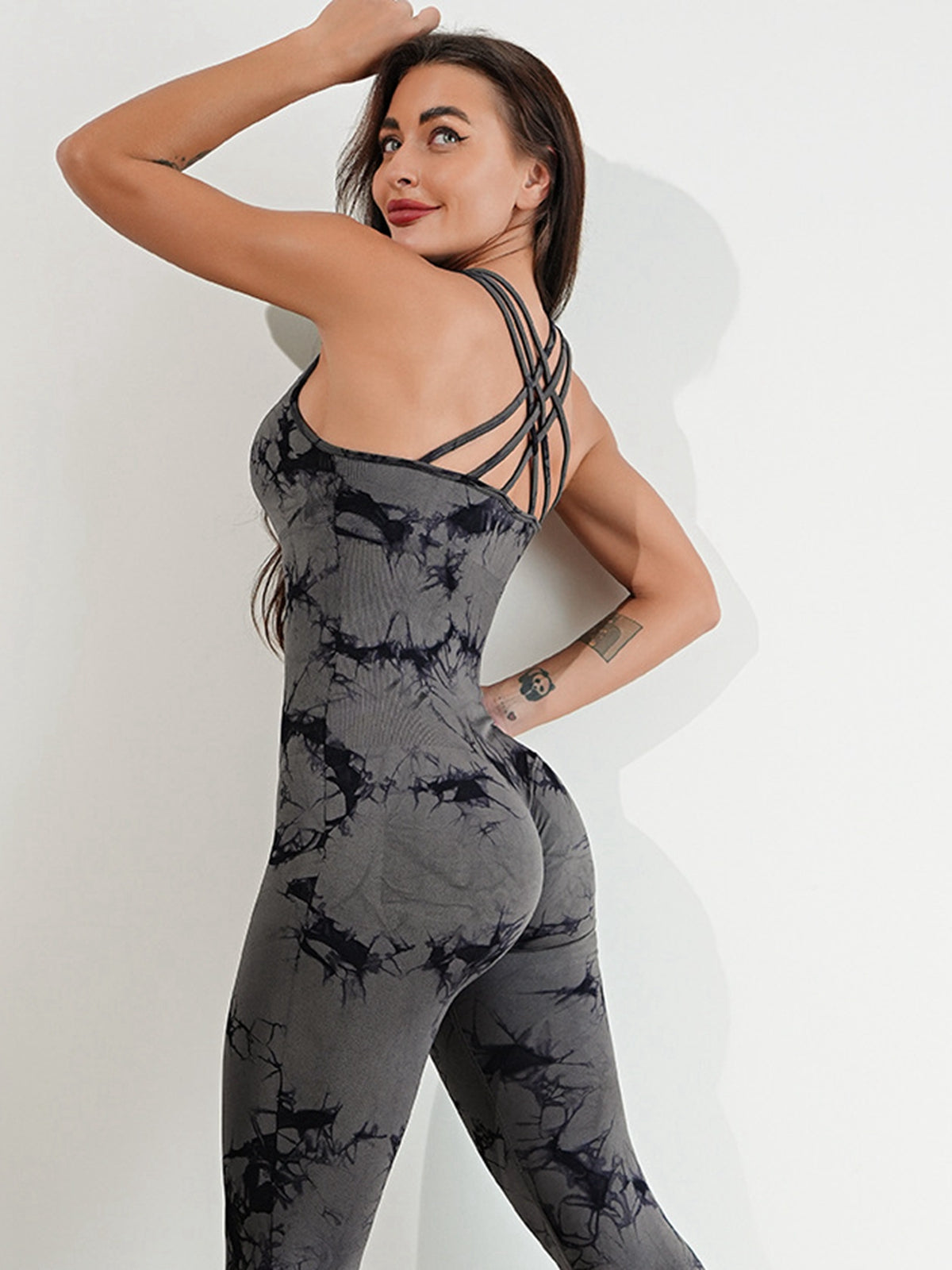 ZASUWA Female Hot Tie-dye Cross Back Jumpsuit