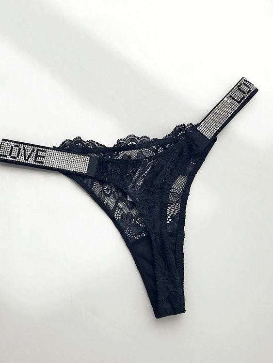 ZASUWA Female Love Print Lace Dazling Diamond Thong