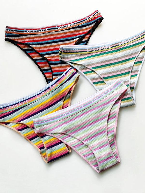 ZASUWA Female Letter Print Rainbow Stripe T-back Panties