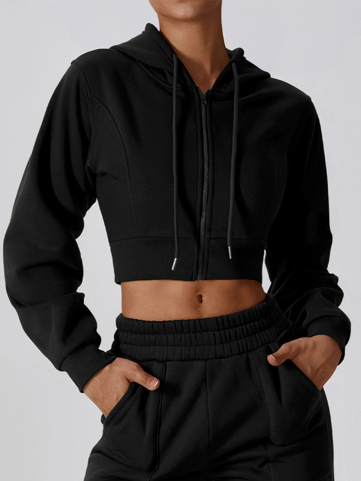 ZASUWA Female Zipper Drawstring Cropped Hoodies