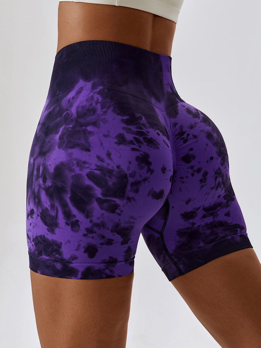 ZASUWA Female Hot tie-dye Quick Dry Scrunch Bum Spandex Gym Booty Shorts