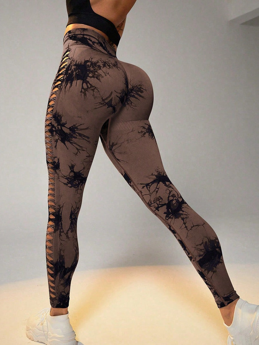 ZASUWA Female Hot tie-dye Lace-up Scrunch Bum Leggings