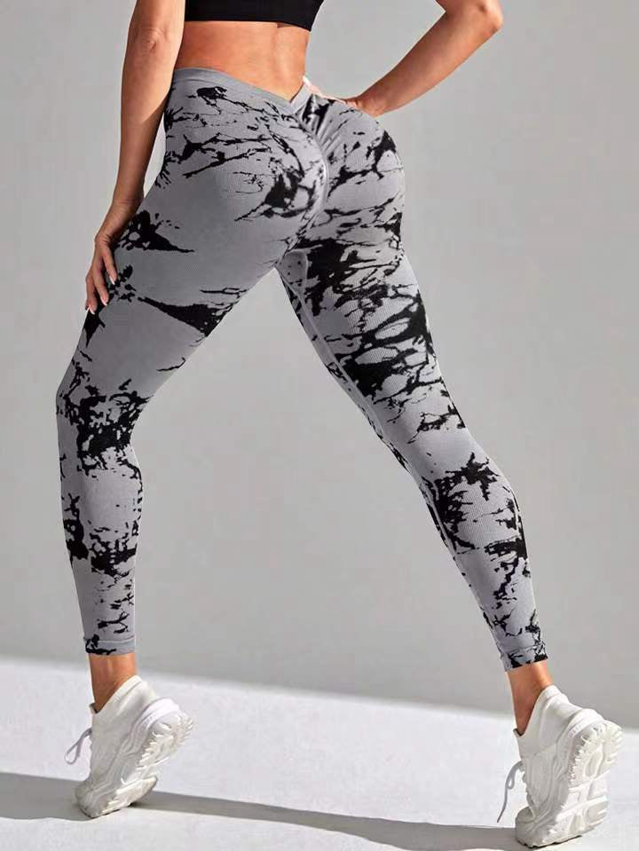 ZASUWA Female Hot Tie-dye Deep V Back Leggings