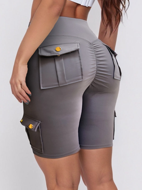 ZASUWA Female Pocket Scrunch Bum High-rise Cargo Style Spandex Gym Booty Shorts