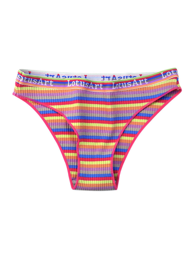 ZASUWA Female Letter Print Rainbow Stripe T-back Panties