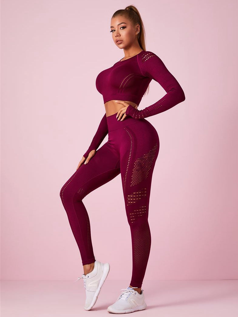 ZASUWA Female Knit Seamless Net Solid Color High-waist Sportswear