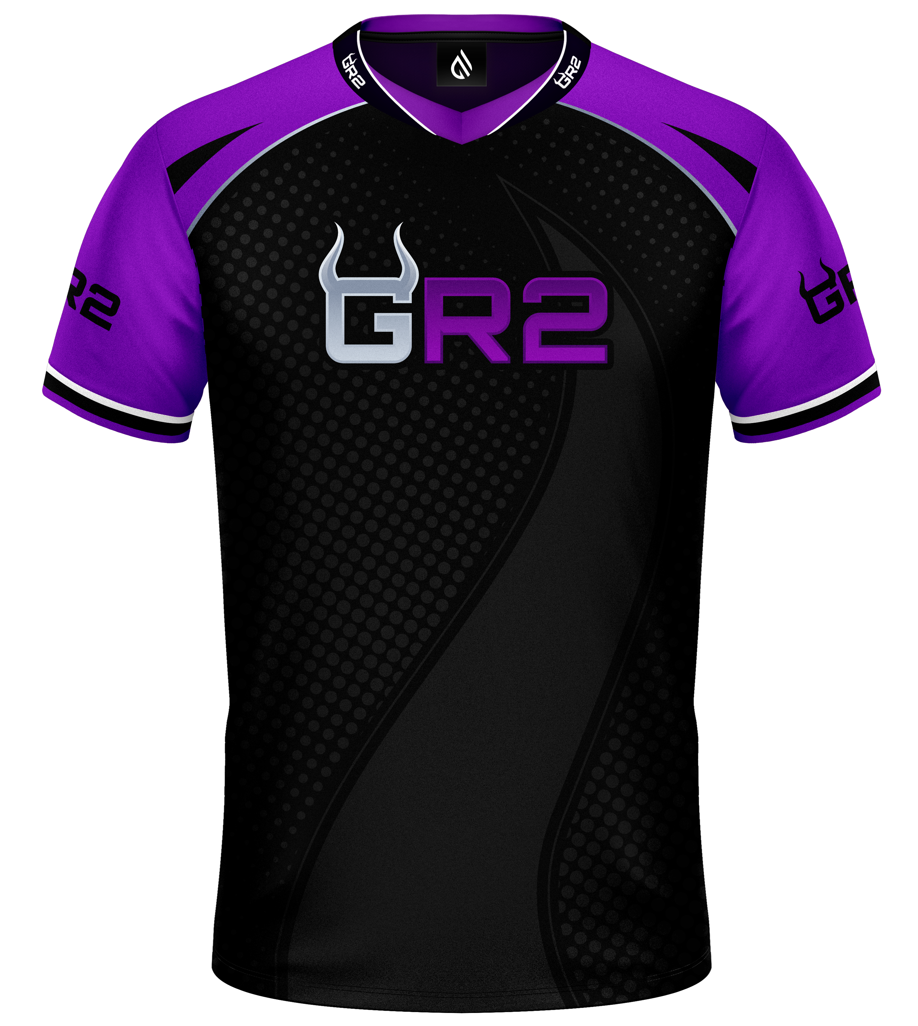 Violet, Black and White Uniform for Gamers. E-sport Jersey Design