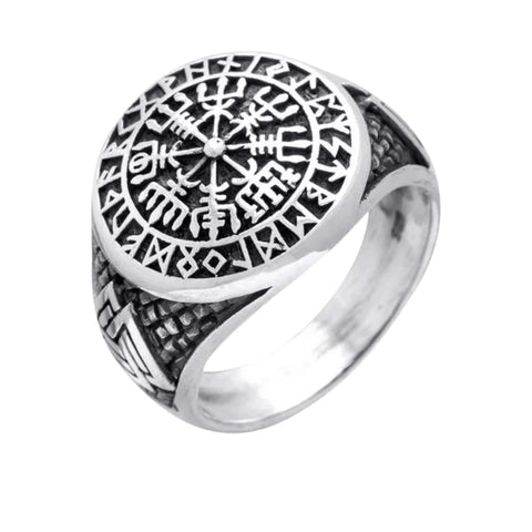 Vegvisir Valknut Runes Sterling Silver Ring Vkng Jewelry