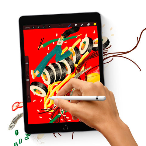 Mano dibuja con el apple pen, una ilustración en el Ipad 9a Generación.