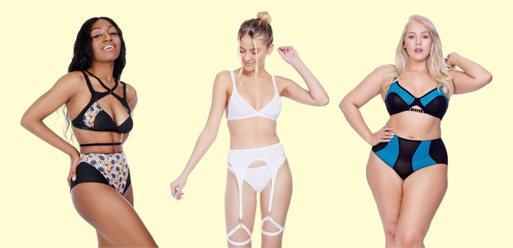 Three models wearing underwear sets by ColieCo Lingerie