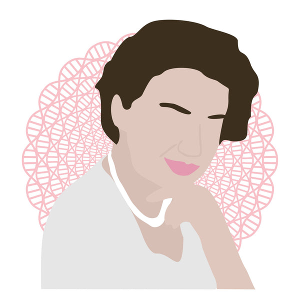 Rosalind Franklin icon image. Pop culture. Minimal art. T-shirt, tote bag, poster and more. Science gifts and presents. Gifts for fans of Rosalind Franklin.