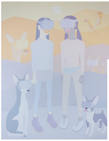 Olga Feshina, Girls with Friends Walking in Park, 2019. Acrylic on canvas, 60 x 48 inches (152.5 x 122 cm). 022-ntg.