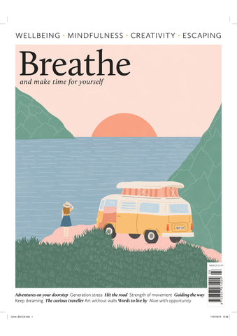 Cover of breathe magazine issue 23 with a campervan and lake