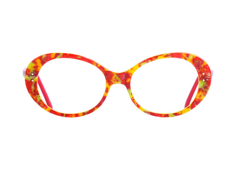 Lunettes pour femme tendances en 2022 de forme ovale papillon avec une monture mouchetée jaune