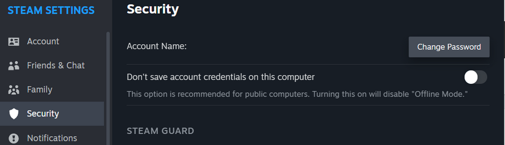 Steam desktop - Account Security