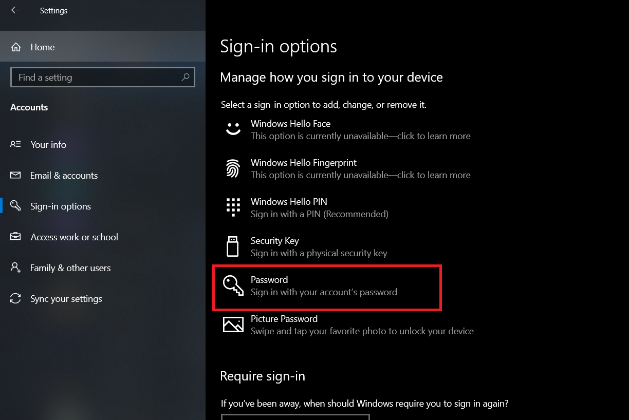 how to change the password on windows 10