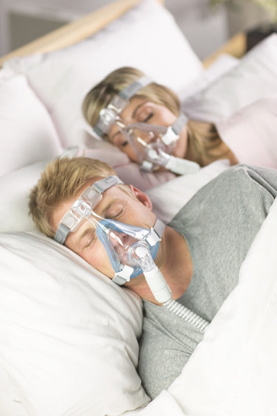 couple wearing CPAP masks