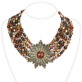 LO4210 - Brass Necklace Antique Copper Women Synthetic Garnet
