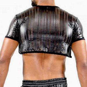 Faux Leather Grated Crop Top