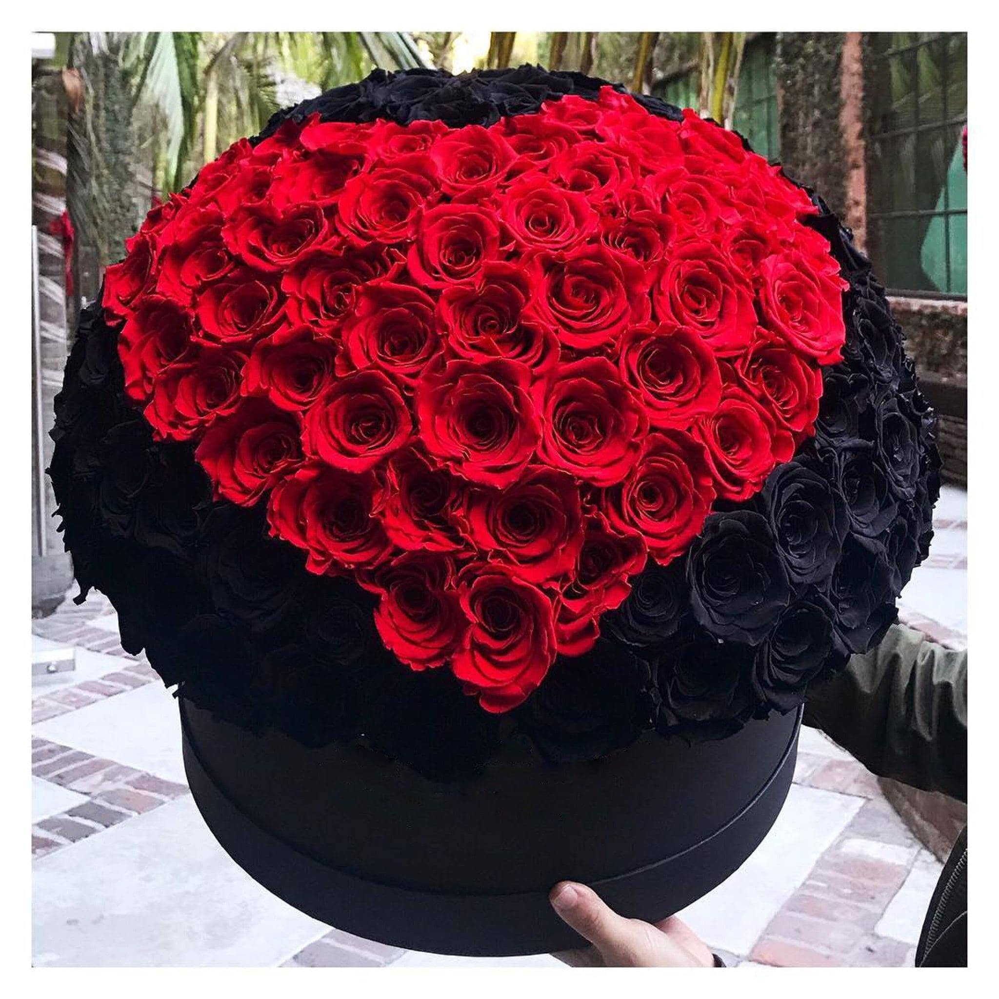Black Red Roses That Last A Year Love Heart Dome Deluxe Box