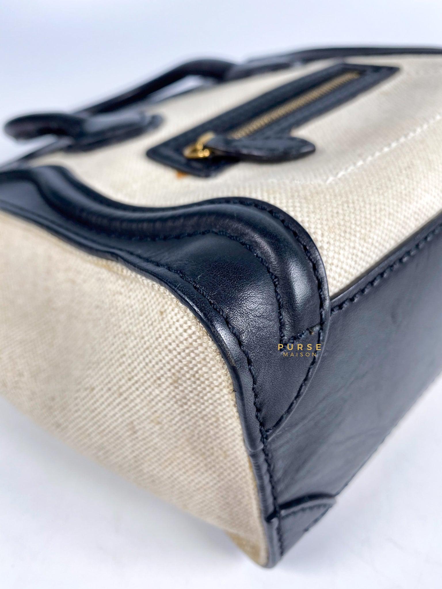 Celine Cream/Black Canvas Nano Luggage Tote Bag