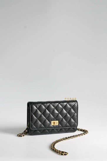 Chanel Black Aged Calfskin Quilted Reissue Wallet On Chain