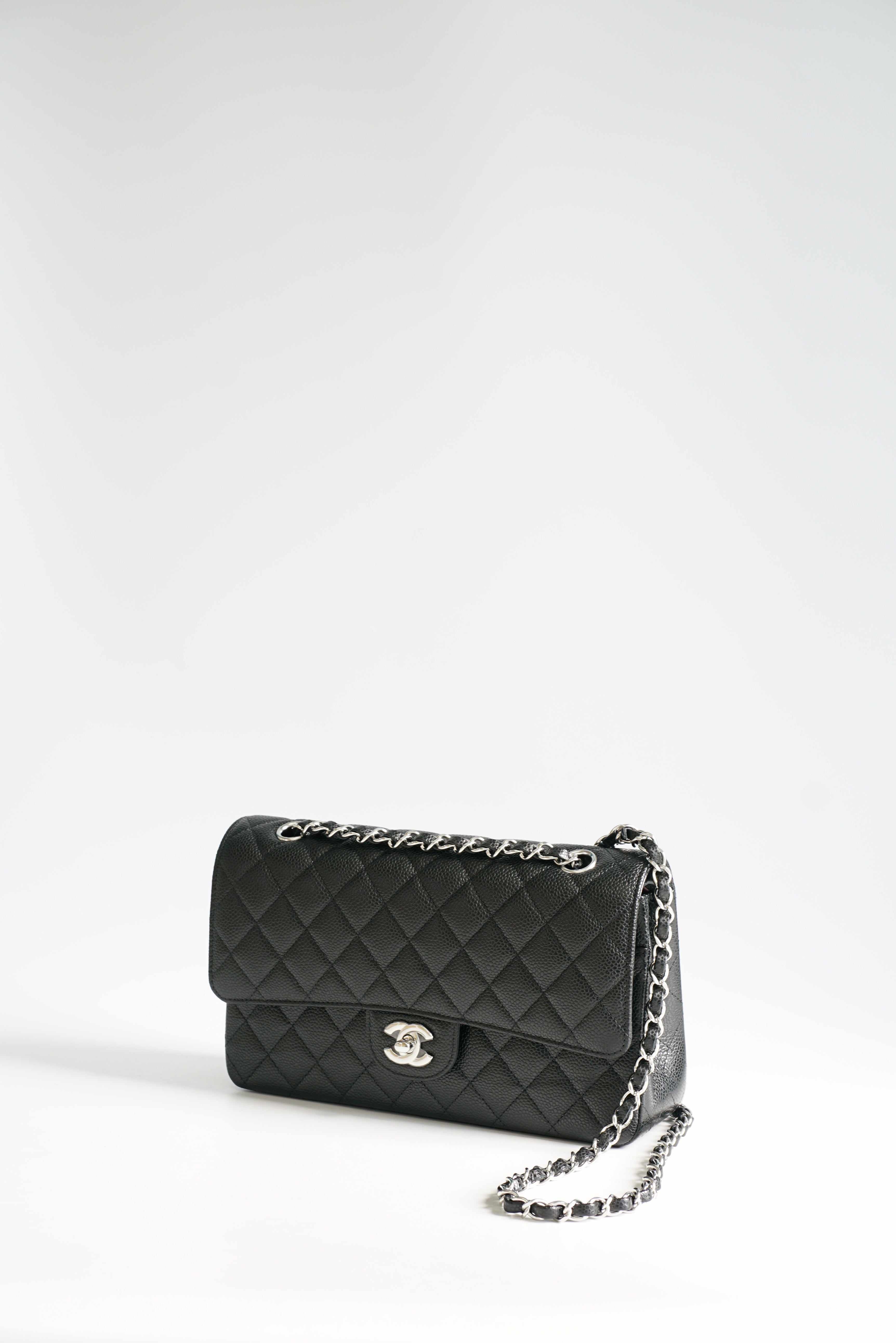Chanel Classic Medium Double Flap, Black Caviar Leather, Silver