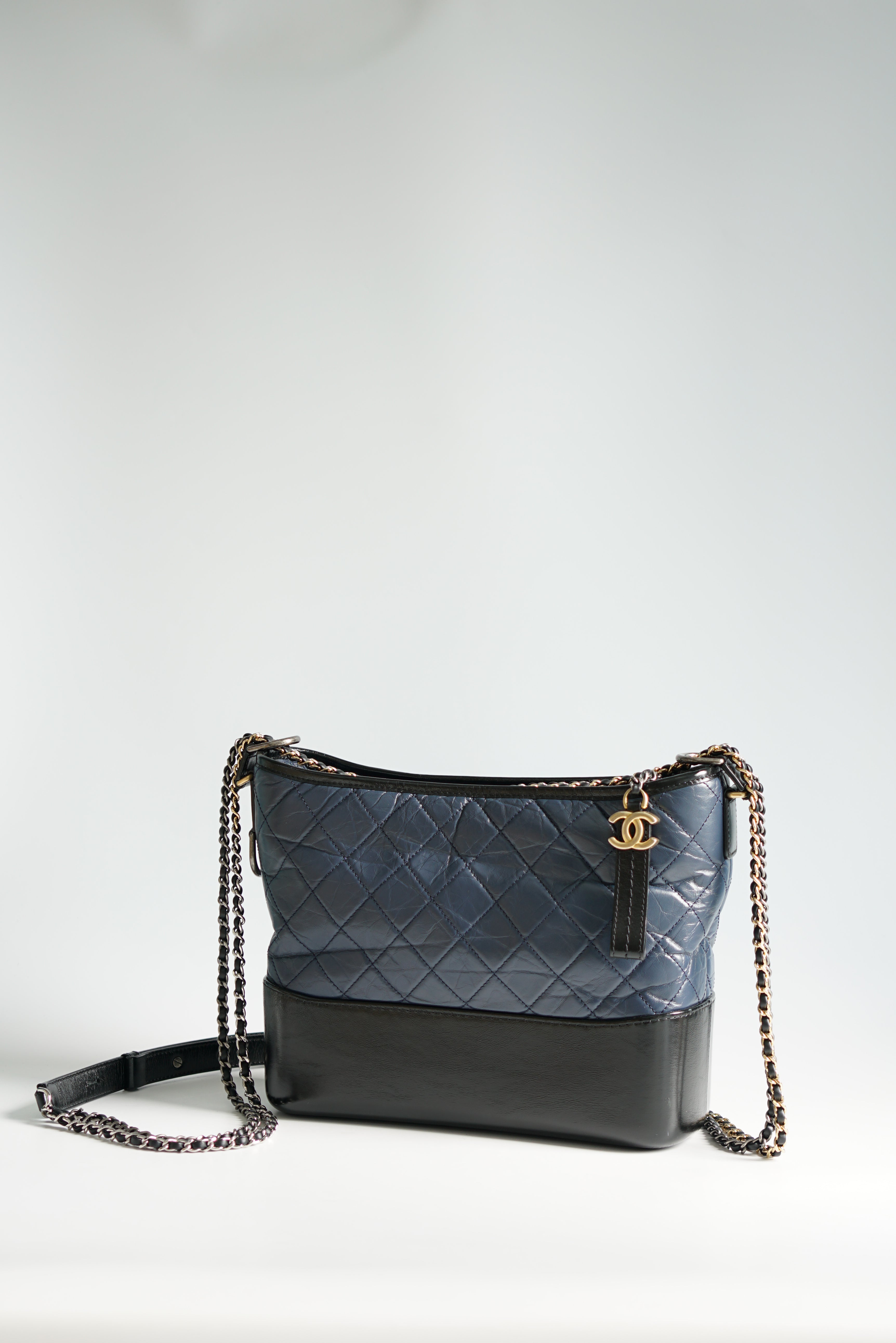 Chanel Blue And Black Quilted Aged Calfskin Medium Gabrielle Hobo