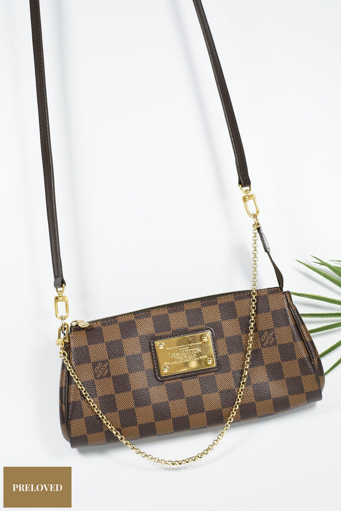 LOUIS VUITTON Damier Ebene Eva Clutch | FASHIONPHILE