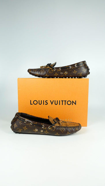 Louis Vuitton Brown Monogram Empreinte Leather Gloria Loafers Size 36