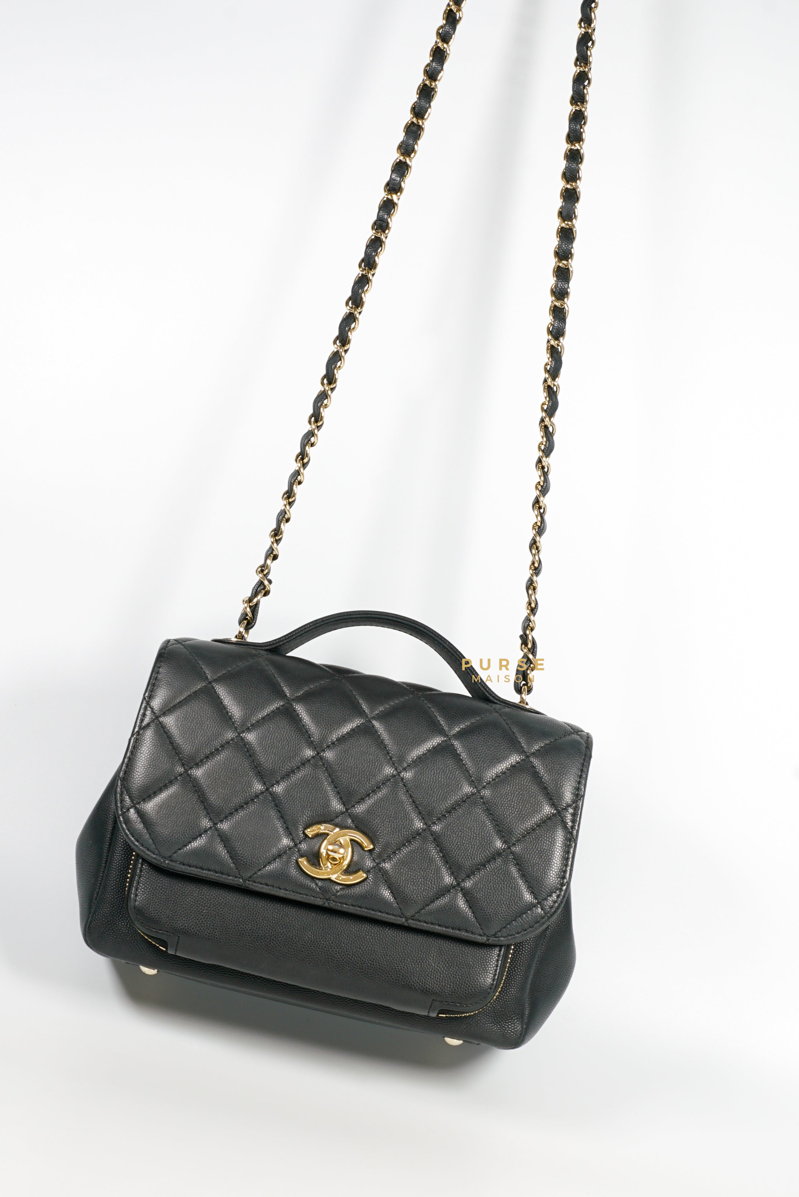 Chanel Quilted Medium Business Affinity Flap Black Caviar Light Gold H   Coco Approved Studio